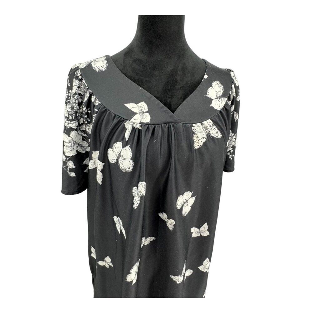 Anthony Richards Black Butterfly Print House Dress‎ Muumuu Vintage Butterflies